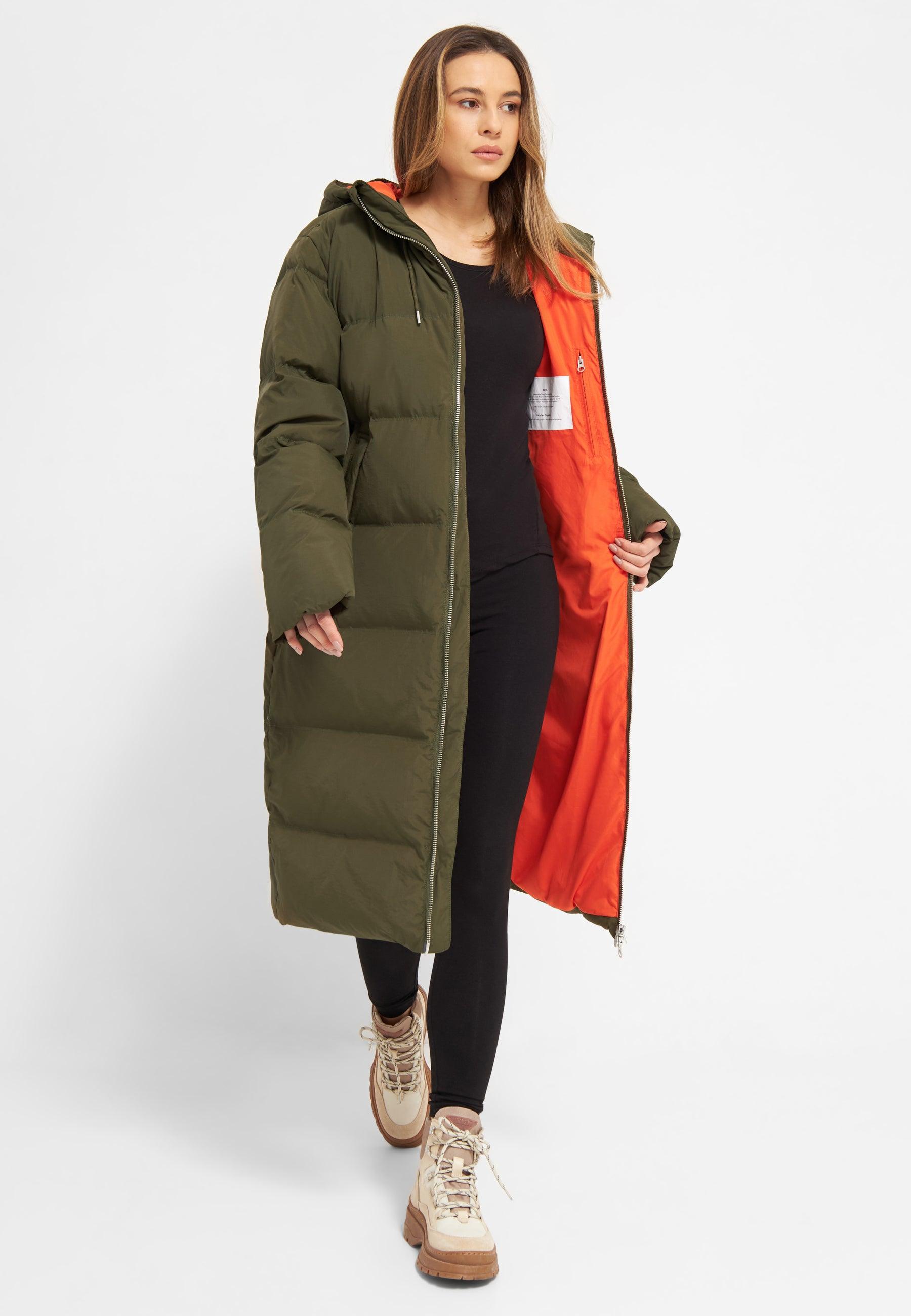 Olive Green Hoodie Puffer Jacket for Women