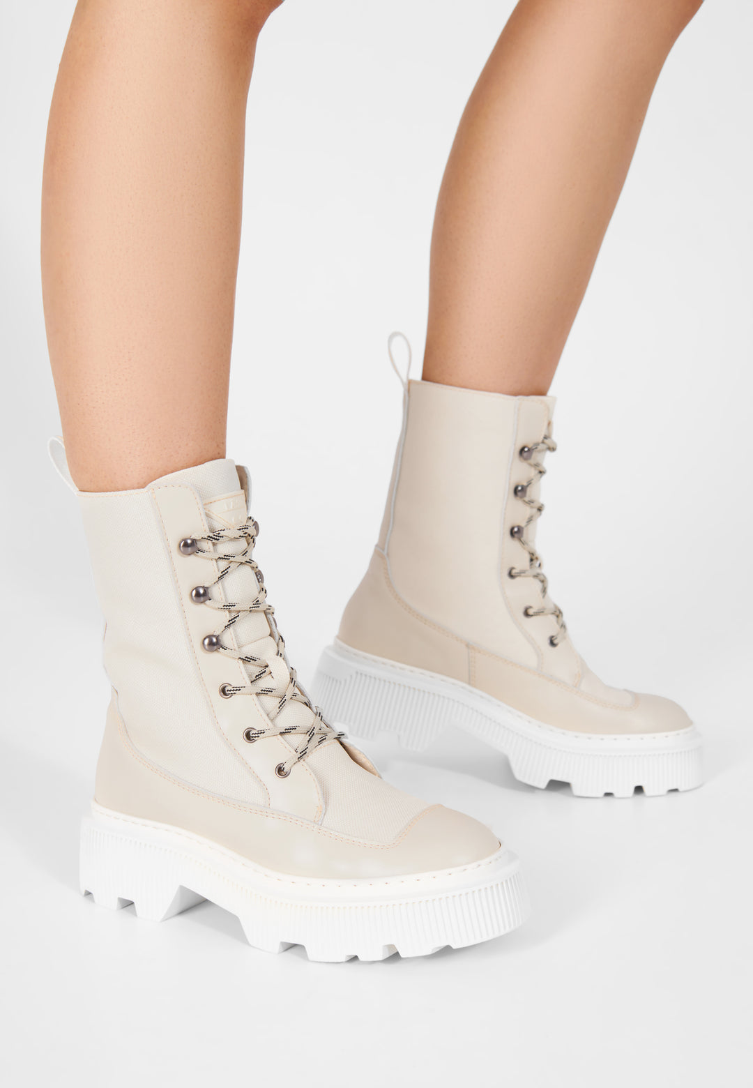 LÄST Caroline - Leather/Textile - Creme, Warm Lining High Boots Creme