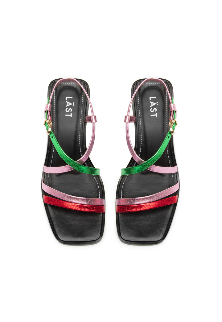 LÄST Carrie - Leather - Green/Pink/Red Metallic Sandals Green/Pink/Red