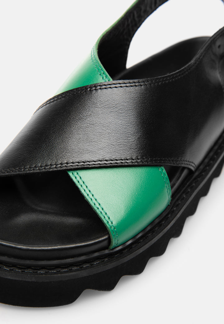 LÄST Diana - Leather - Black/Green Sandals Black/Green